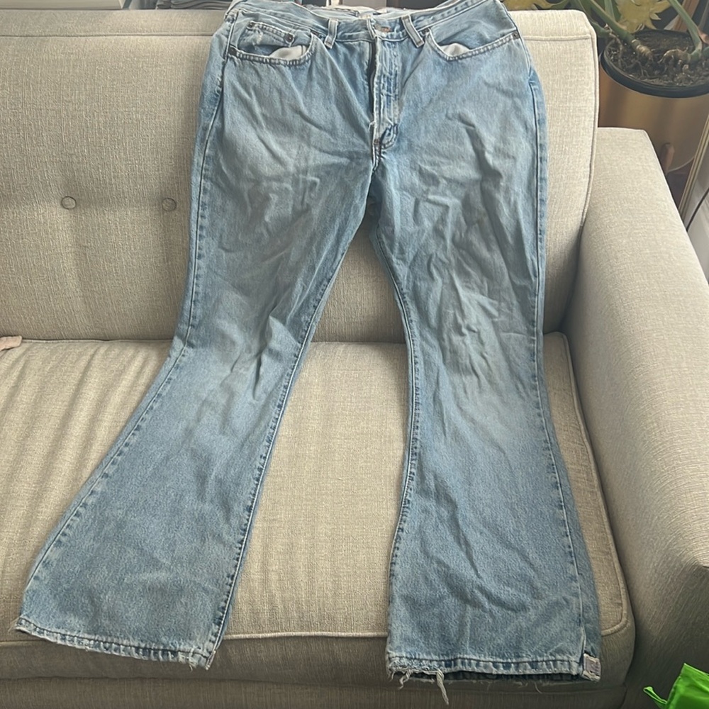 Vintage Abercrombie & Fitch midrise bootcut jeans purple & white embellishment